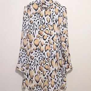 Equipment Leopard Print Dress - Black, White, Tan, Size XL
